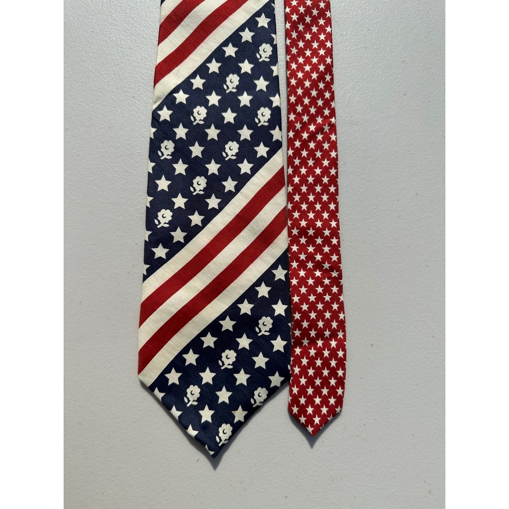 American Eagle Outfitters Mens Silk Tie Patriotic Stars Stripes Red White Blue